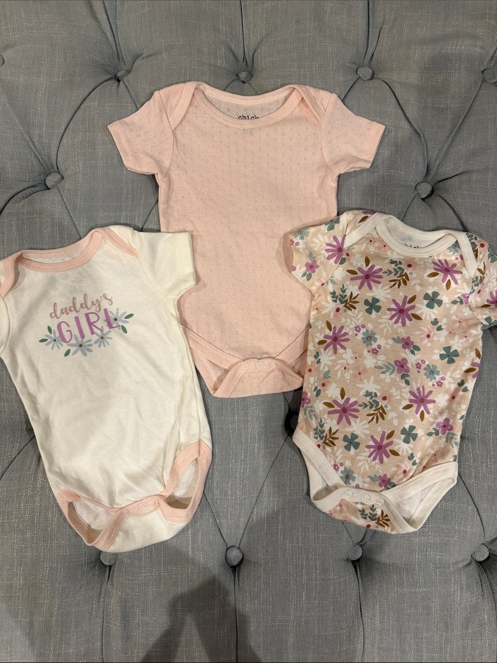 chick pea Pink, Cream & Floral Baby One-Piece Bodysuit Trio